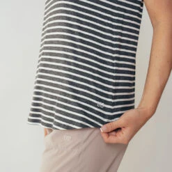 Basic Tee, Thick Charcoal Ivory Stripe -Albionfit Store leisureshoot stripedscoopneck10