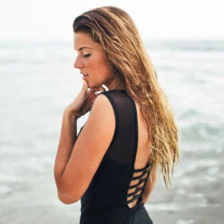 The Maria, Black Mesh One-Piece Swimsuit -Albionfit Store maria side