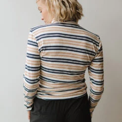 Long Sleeve Turtleneck, Navy And Tan Stripe -Albionfit Store navyandtanturtleneck web6