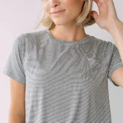 Basic Tee, Charcoal And Ivory Stripe -Albionfit Store newstriped iii