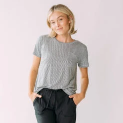 Basic Tee, Charcoal And Ivory Stripe -Albionfit Store newstriped iiii 1