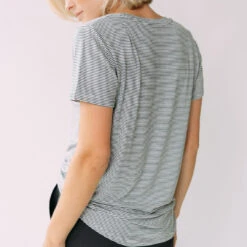 Basic Tee, Charcoal And Ivory Stripe -Albionfit Store newstriped iiiiiiii 1