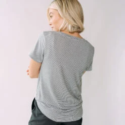 Basic Tee, Charcoal And Ivory Stripe -Albionfit Store newstriped iiiiiiiii 1