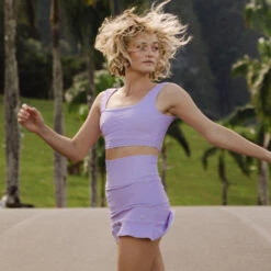 Periwinkle High-Waisted Swim Skirt 9 Periwinkle High-Waisted Swim Skirt -Albionfit Store purple skirt side all