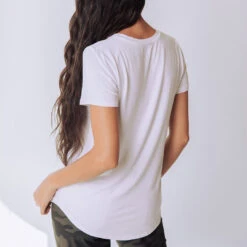 Basic V Neck Tee, Bamboo White -Albionfit Store whitevneck iii