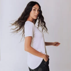 Basic V Neck Tee, Bamboo White -Albionfit Store whitevneck iiiiiiiii