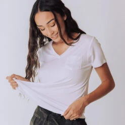 Basic V Neck Tee, Bamboo White -Albionfit Store whitevneck iiiiiiiiiiii